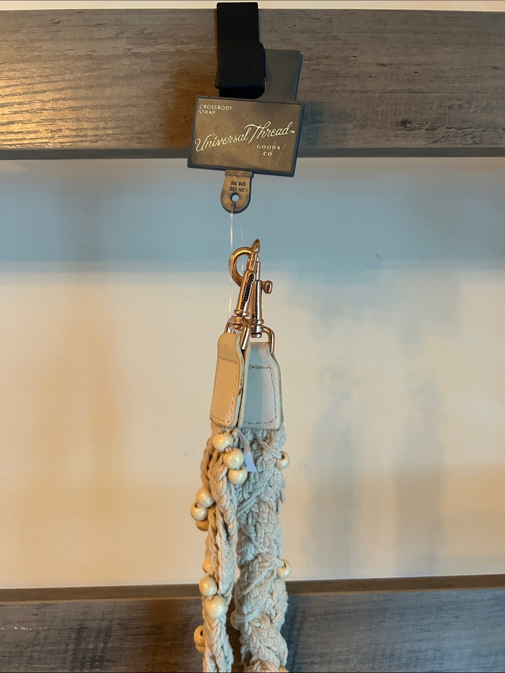 Universal Thread Beige Macramé Crossbody Strap with Bead Accents